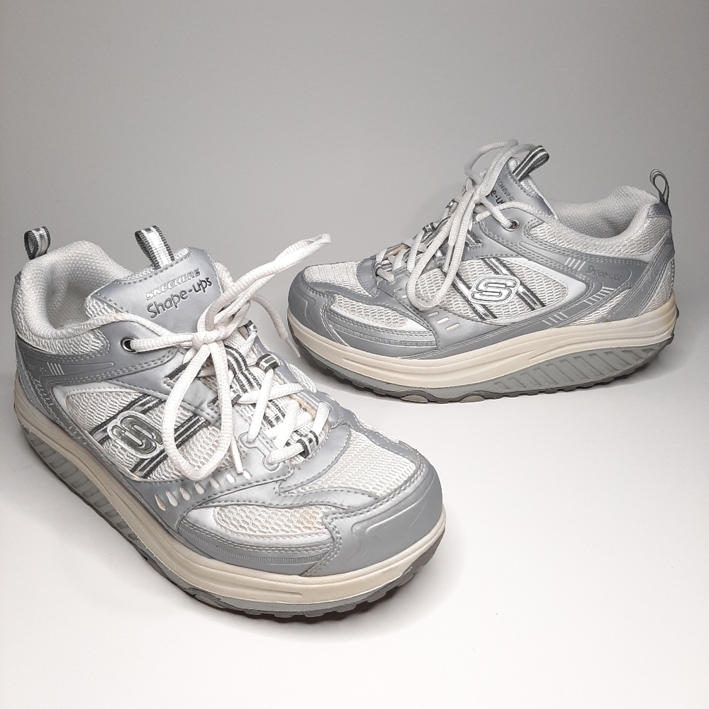 Skechers Shape-Ups Sneakers Toning Workout Sneakers Silver White Gray Size 8